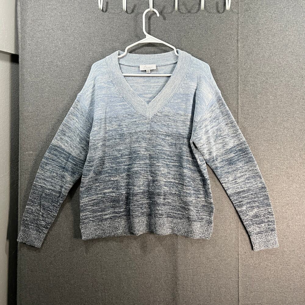 Encore by Idina Menzel Relaxed V-Neck Sweater Blue Multi Size Small